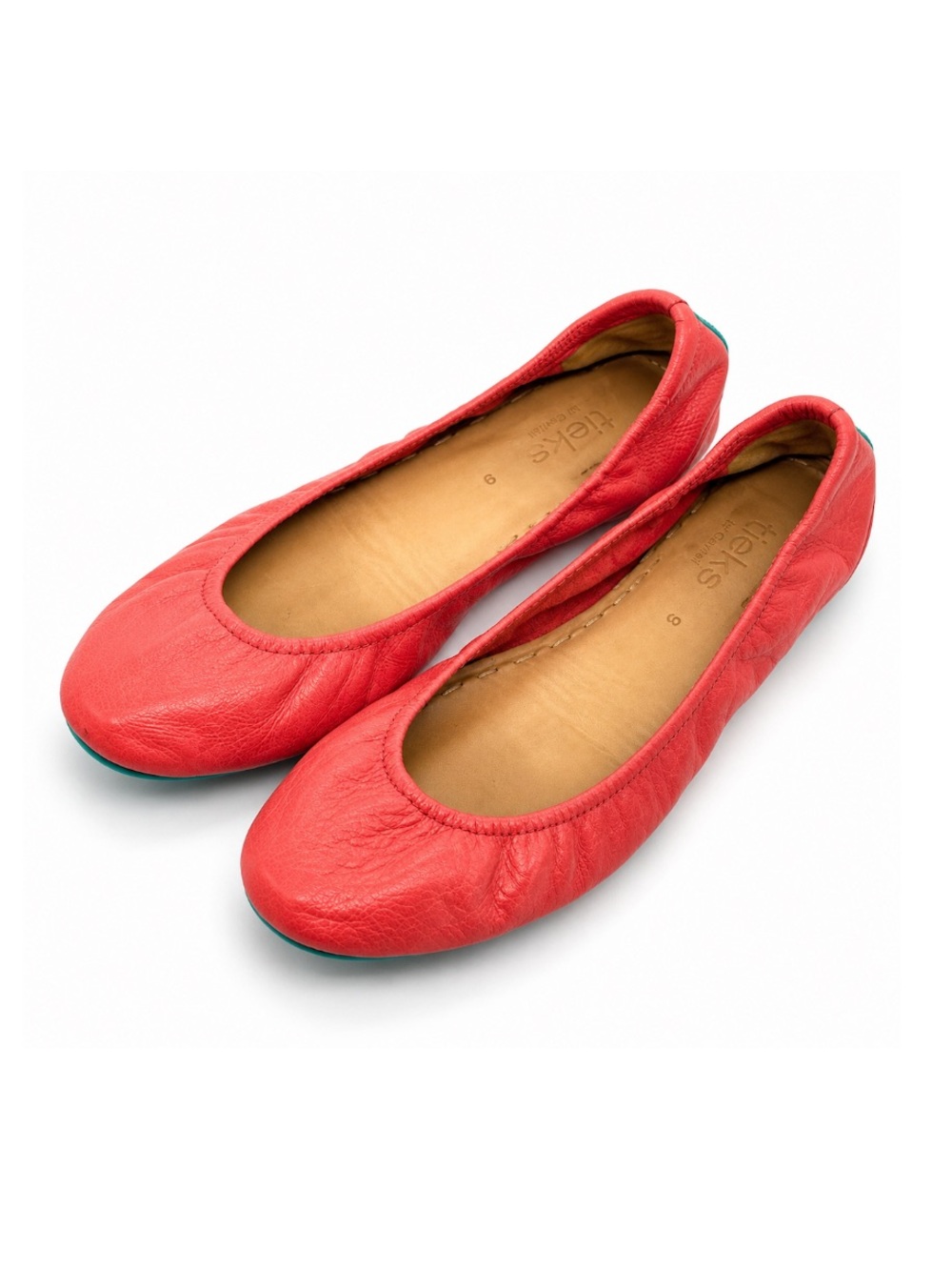 Tieks by Gabriel Poppy Coral Red Leather Ballet Flats Womens Size 9